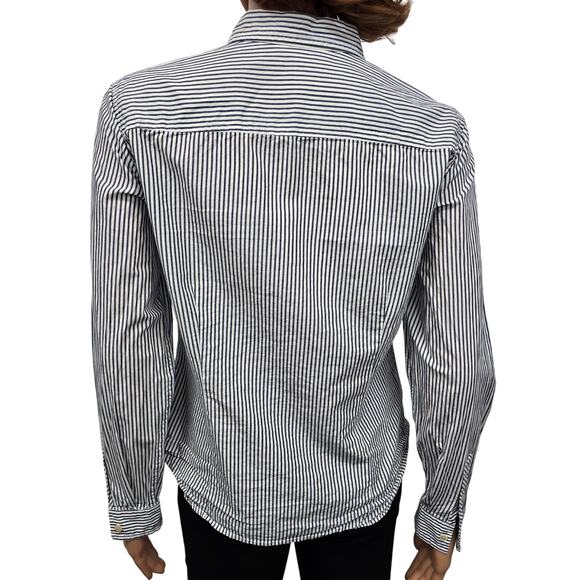 LL Bean Long Sleeve Button-up Shirt Blue White Striped Women 8P Essential Cotton - Picture 5 of 10